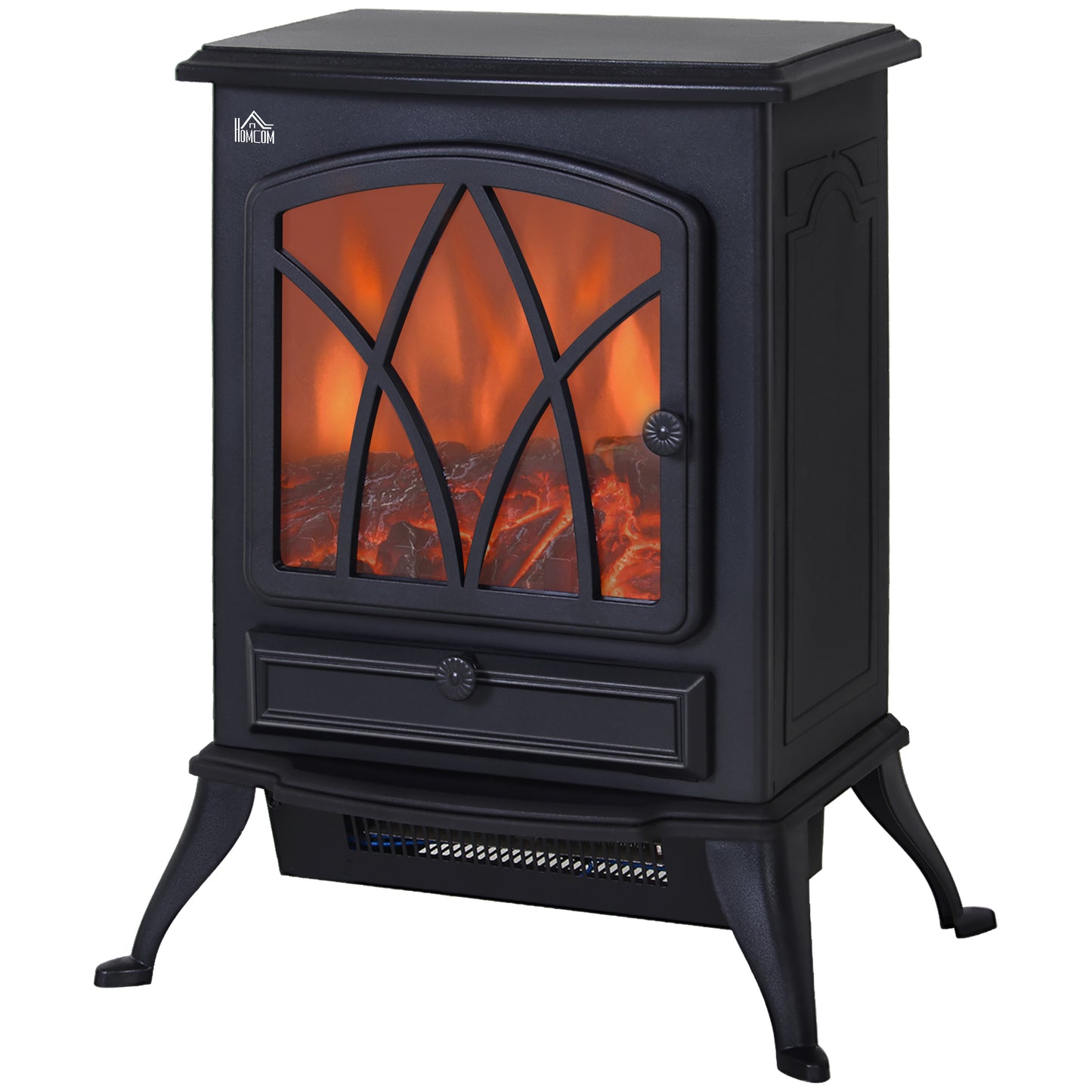 Free Standing Fireplace Flame Effect Electric Heater Log Burning Black