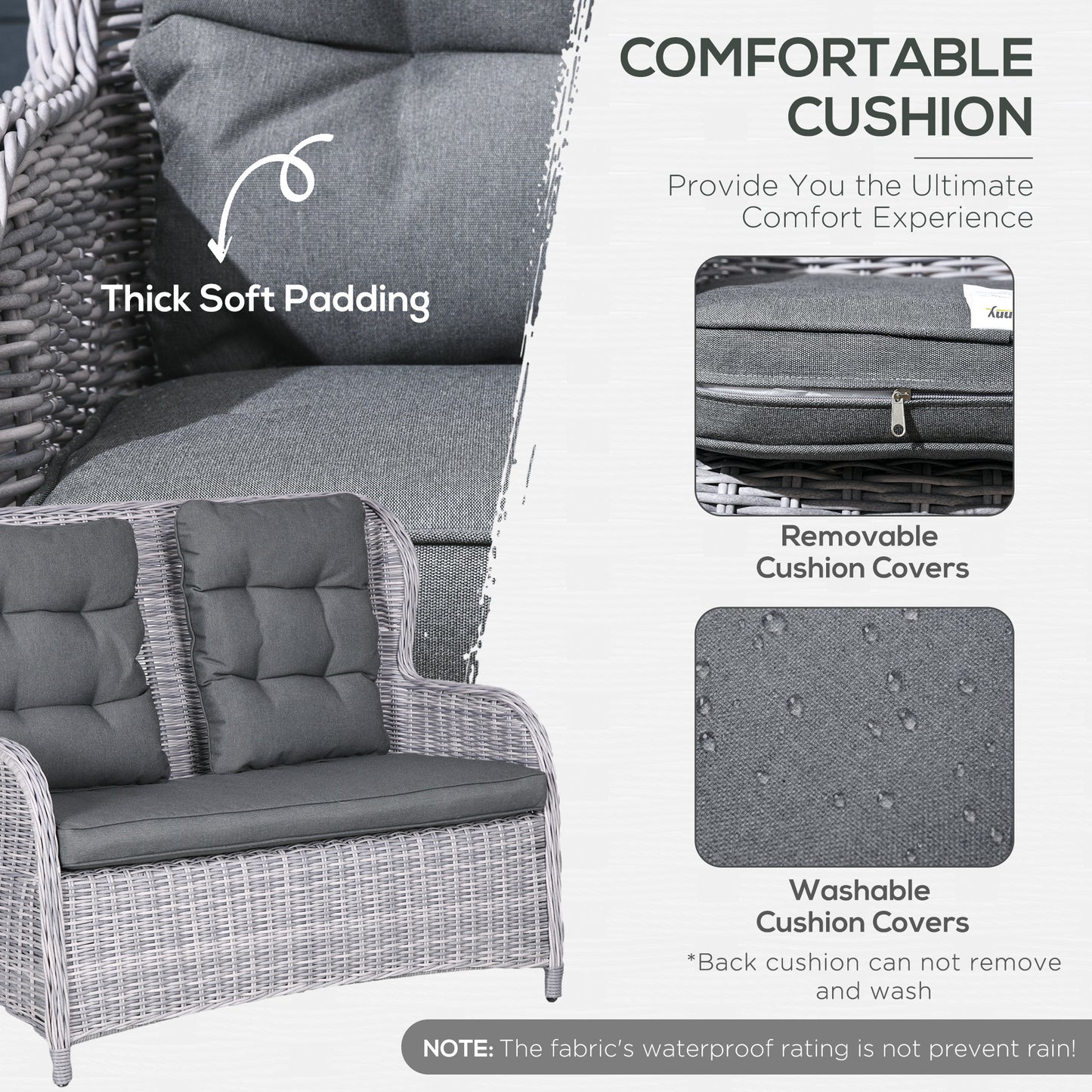 4 PCs Outdoor Rattan Sofa Set, Wicker Sectional Sofa Set Mixed Grey