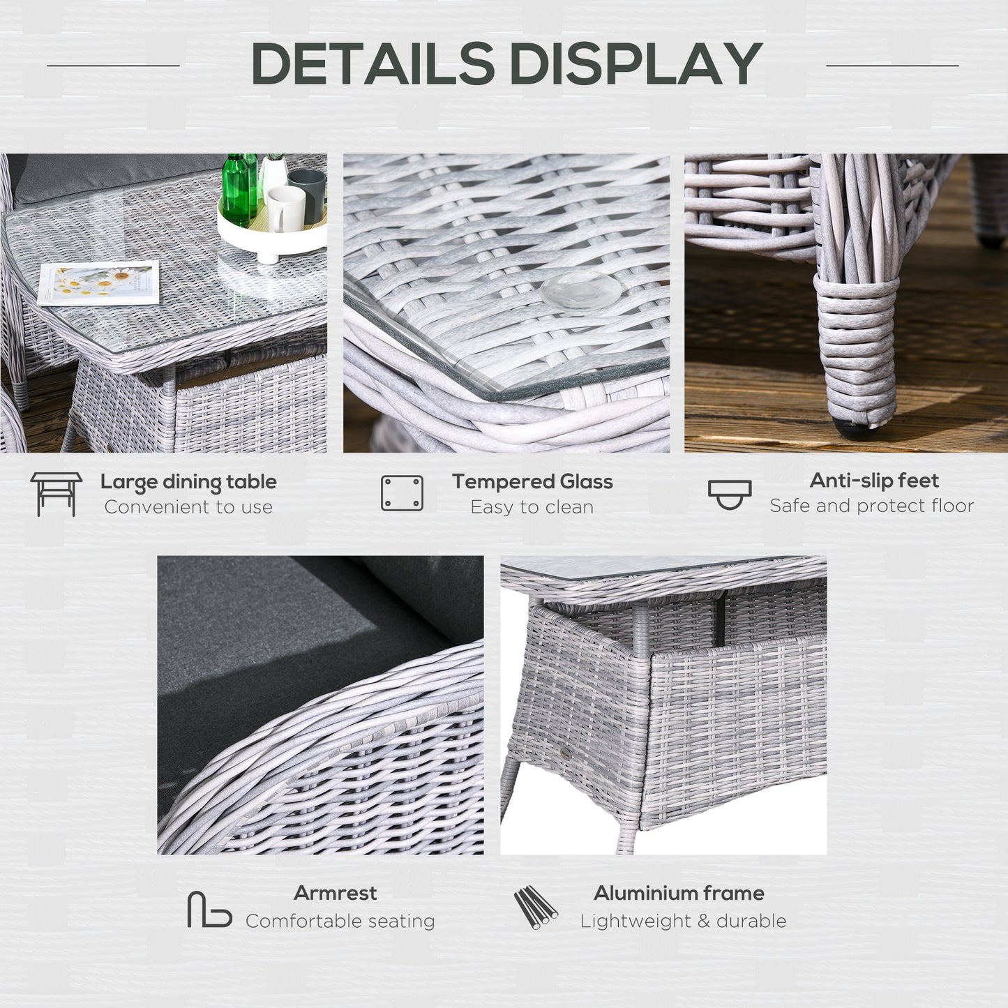 4 PCs Outdoor Rattan Sofa Set, Wicker Sectional Sofa Set Mixed Grey