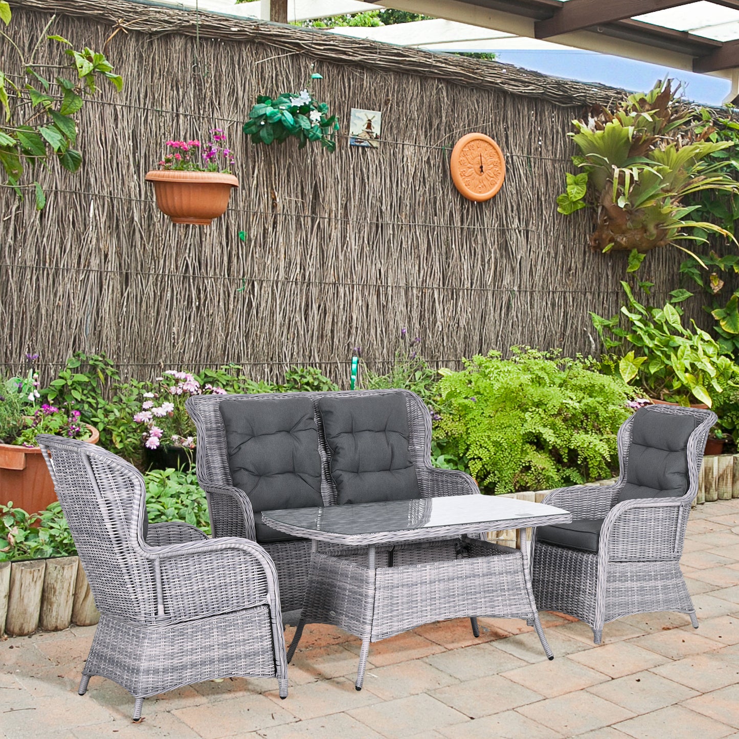 4 PCs Outdoor Rattan Sofa Set, Wicker Sectional Sofa Set Mixed Grey
