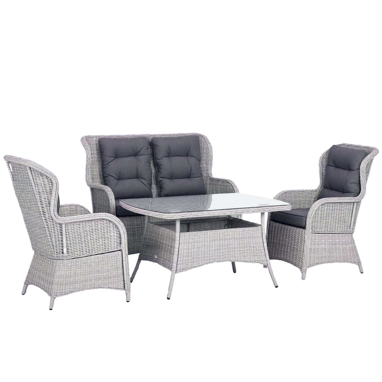 4 PCs Outdoor Rattan Sofa Set, Wicker Sectional Sofa Set Mixed Grey