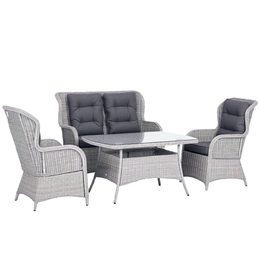 4 PCs Outdoor Rattan Sofa Set, Wicker Sectional Sofa Set Mixed Grey