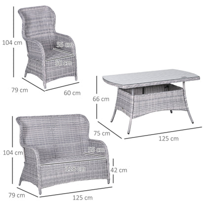 4 PCs Outdoor Rattan Sofa Set, Wicker Sectional Sofa Set Mixed Grey