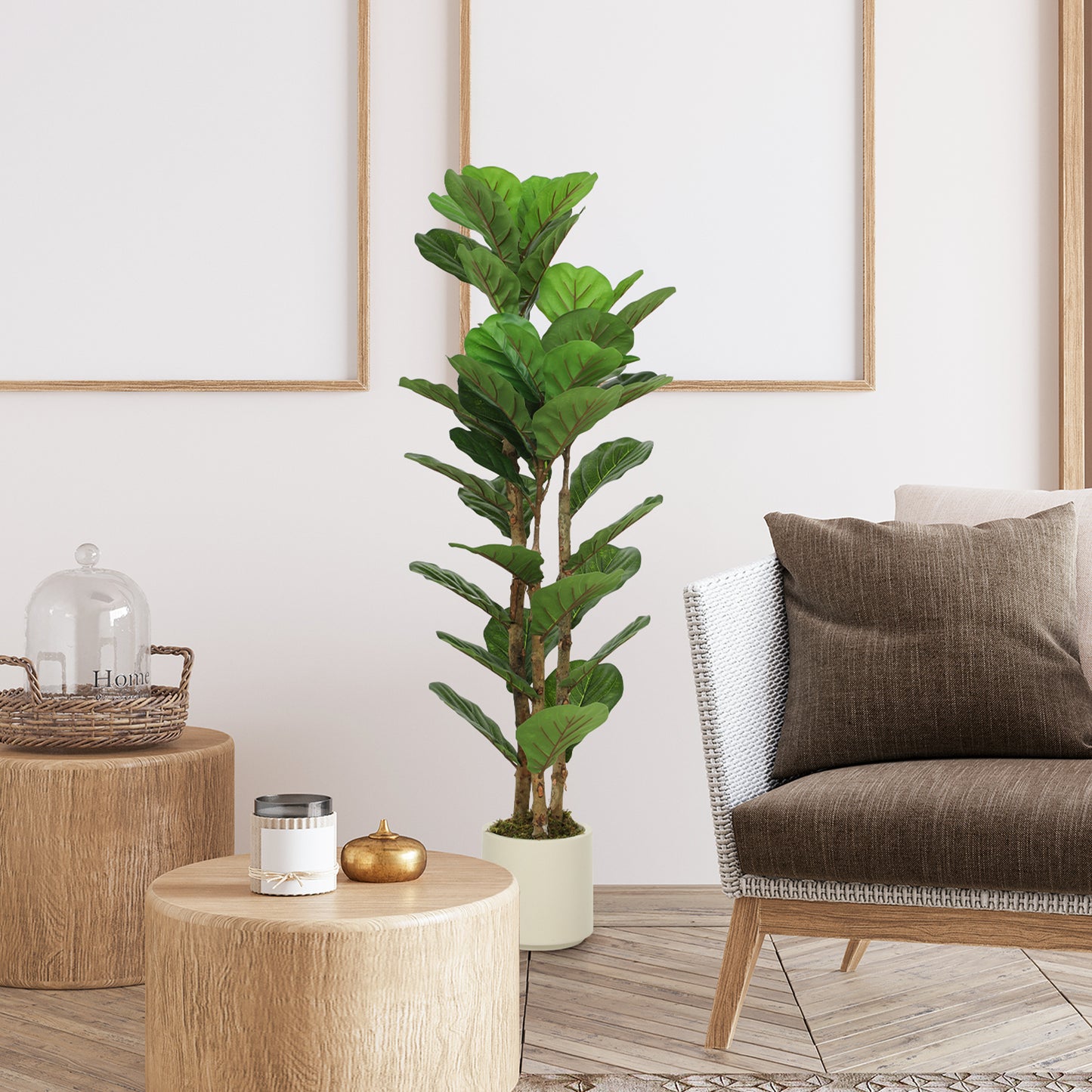 120cm Artificial Fiddle Leaf Fig Tree with Solid Wood Trunks, Decorative Artificial Plant with 71 Leaves in Pot for Indoor Living Room Office Home Decor, Green
