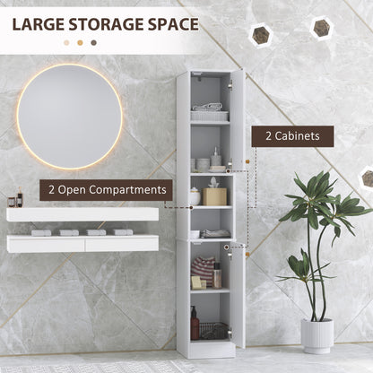 Slim Bathroom Storage Unit, Bathroom Cabinet with Doors, White