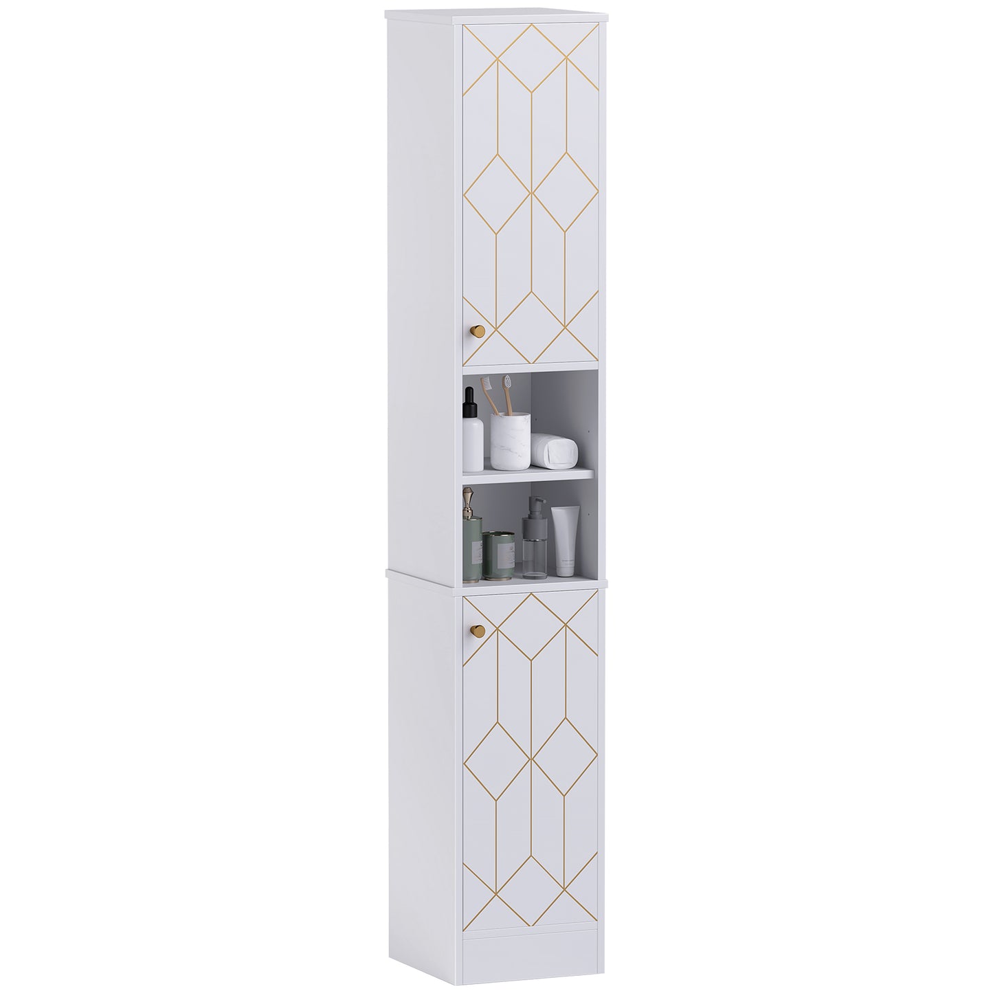 Slim Bathroom Storage Unit, Bathroom Cabinet with Doors, White