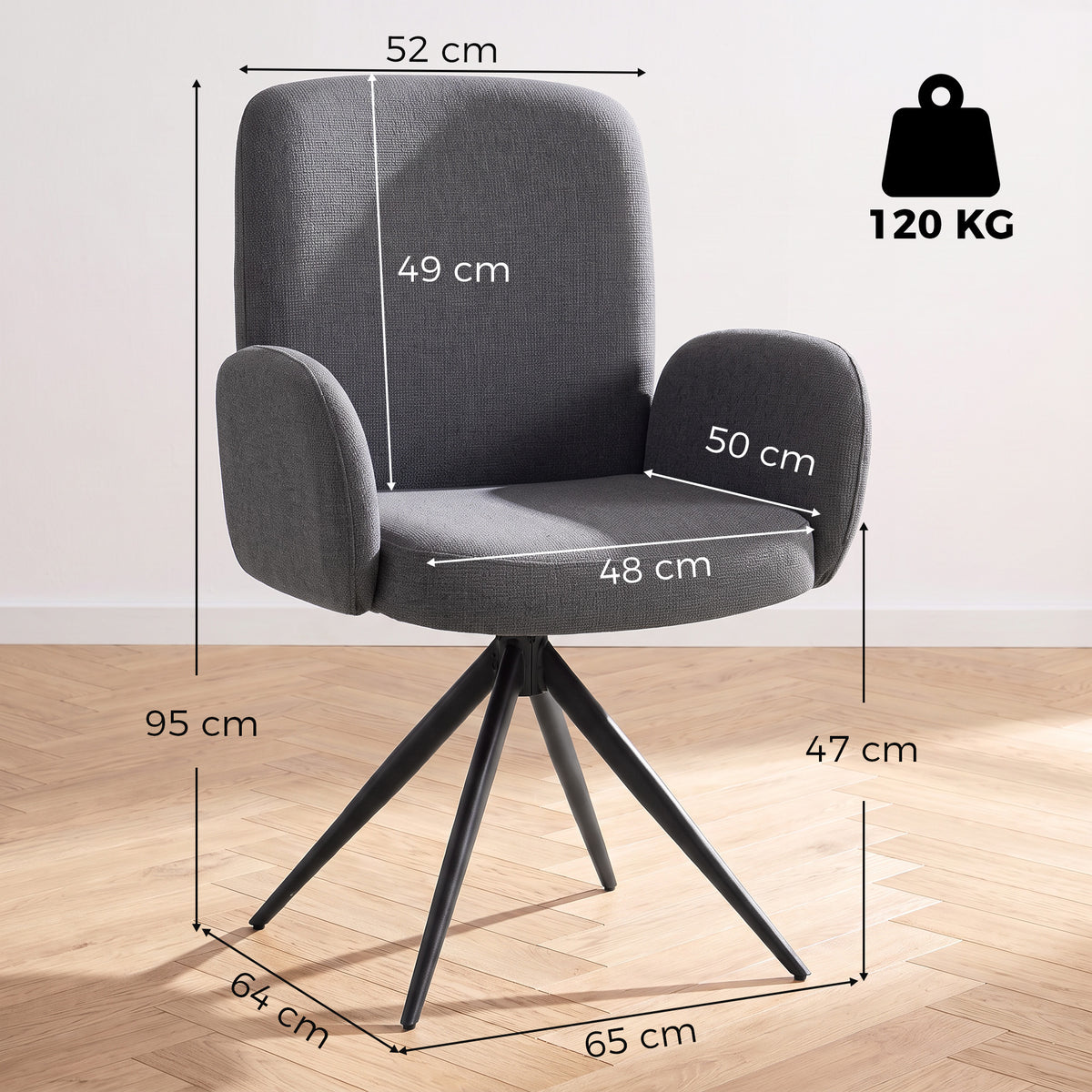Linen-Effect Swivel Accent Chair with Curved Backrest - Grey & Black
