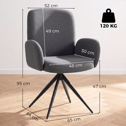 Linen-Effect Swivel Accent Chair with Curved Backrest - Grey & Black