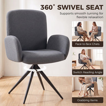 Linen-Effect Swivel Accent Chair with Curved Backrest - Grey & Black
