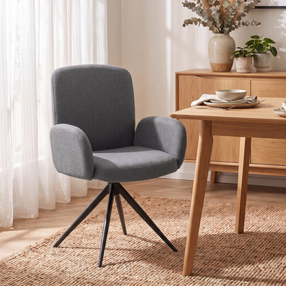 Linen-Effect Swivel Accent Chair with Curved Backrest - Grey & Black