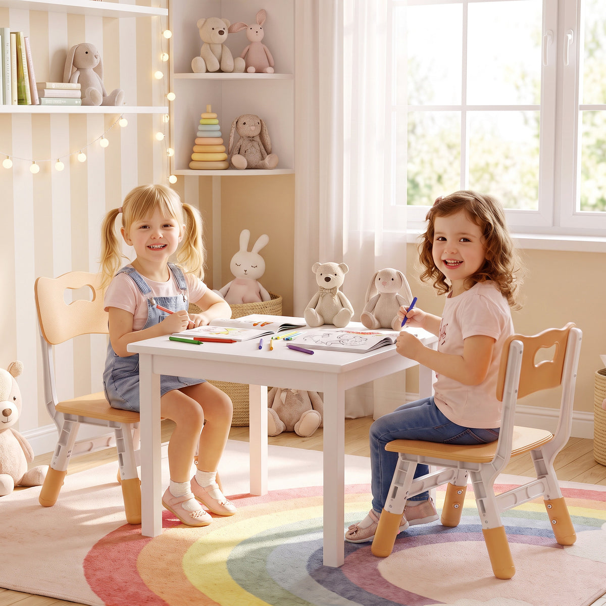 Set of 2 Height-Adjustable Kids' Desk Chairs - Brown & White