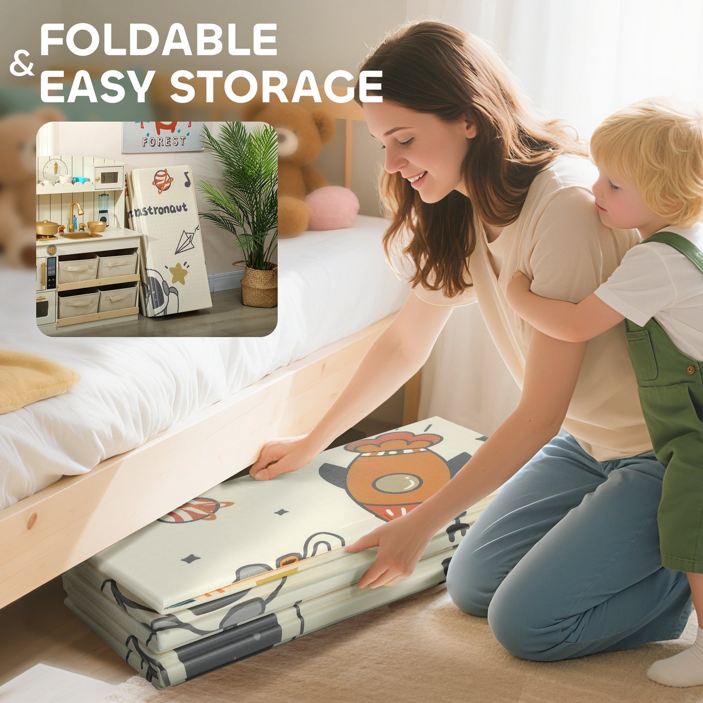 Baby Play Mat, Foldable Activity Playmat, Astronaut & Planet Theme