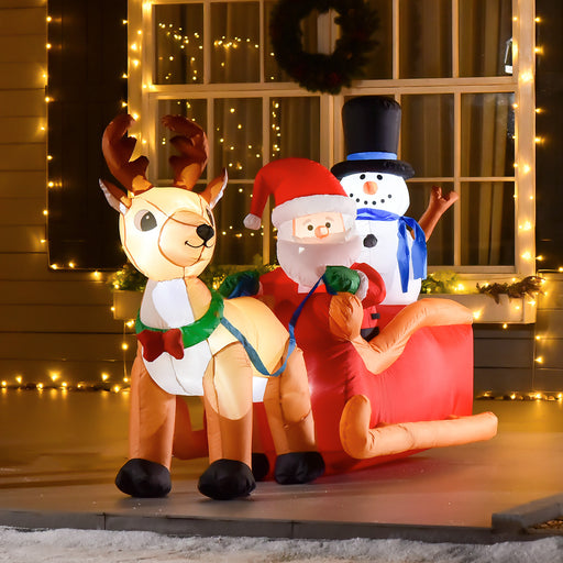 4ft Christmas Inflatable Santa Claus on Sleigh Deer LED Light Decoration