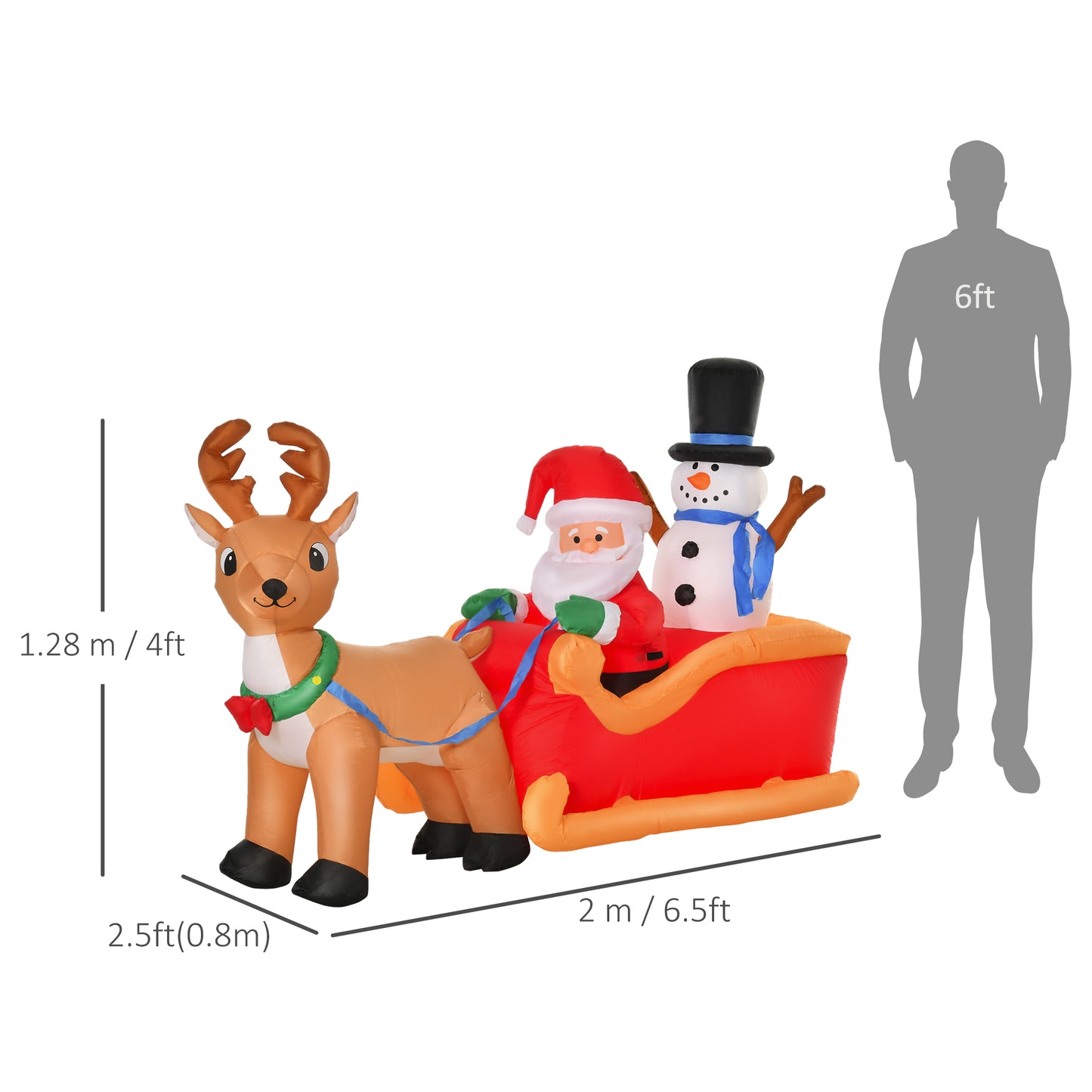 6.5ft Christmas Inflatable Santa Claus on Sleigh Deer with LED Light