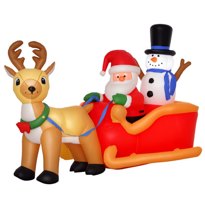 6.5ft Christmas Inflatable Santa Claus on Sleigh Deer with LED Light