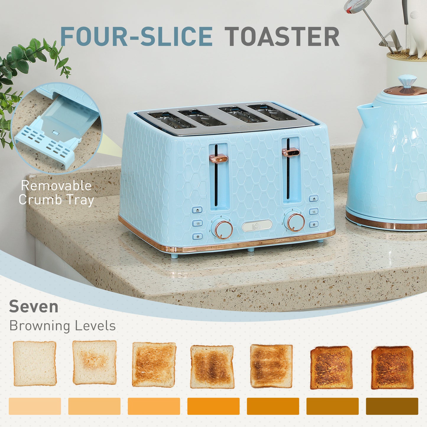 1.7L Kettle and Toaster Set with Defrost Reheat and Crumb Tray