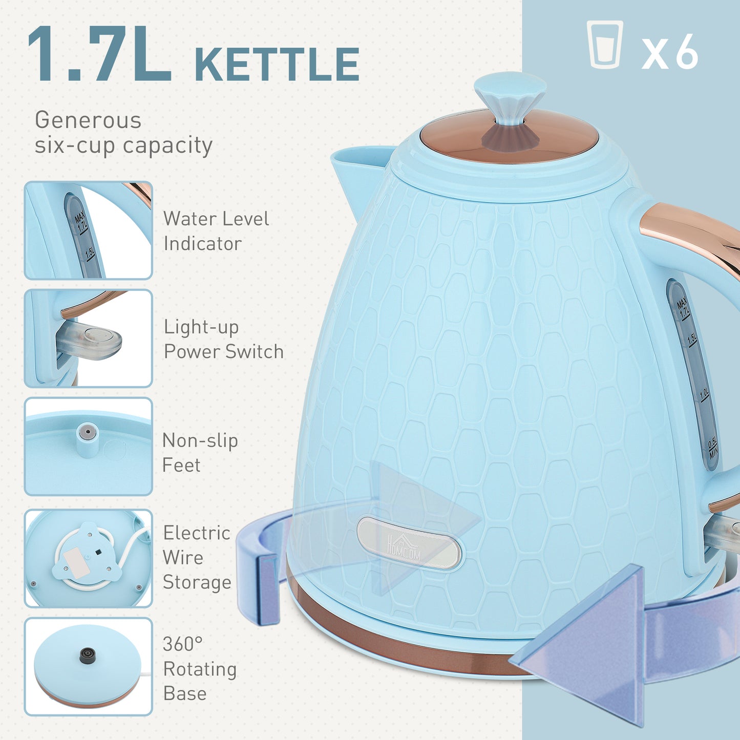 1.7L Kettle and Toaster Set with Defrost Reheat and Crumb Tray