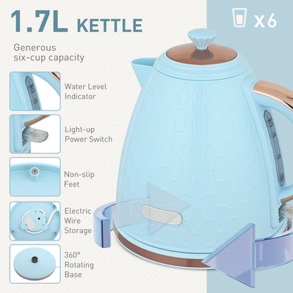1.7L Kettle and Toaster Set with Defrost Reheat and Crumb Tray