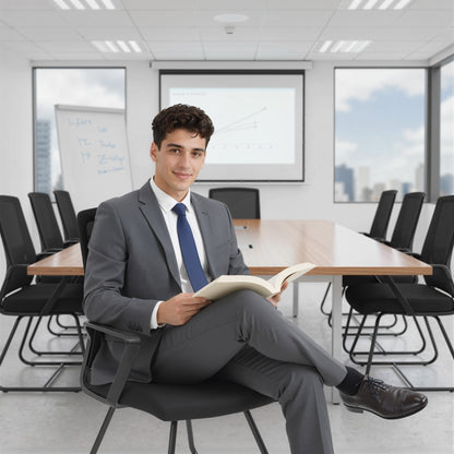 Desk Chair No Wheels, Meeting Chair with Mesh Back for Waiting Room