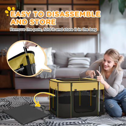 Dog Pen, Pet Playpen, Portable Foldable Dog Cat Playpen Soft Pet Cage with Storage Bag for Puppies, Rabbits, Kittens, Guinea Pigs, 74 x 60 x 45cm - Yellow
