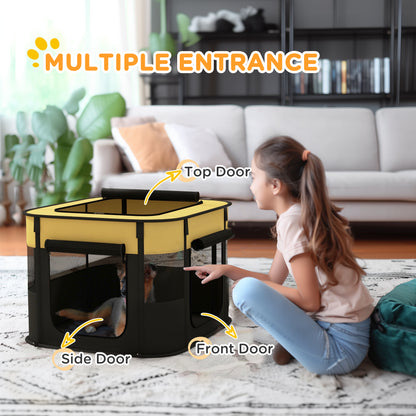 Dog Pen, Pet Playpen, Portable Foldable Dog Cat Playpen Soft Pet Cage with Storage Bag for Puppies, Rabbits, Kittens, Guinea Pigs, 74 x 60 x 45cm - Yellow