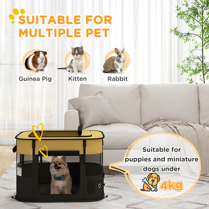 Dog Pen, Pet Playpen, Portable Foldable Dog Cat Playpen Soft Pet Cage with Storage Bag for Puppies, Rabbits, Kittens, Guinea Pigs, 74 x 60 x 45cm - Yellow