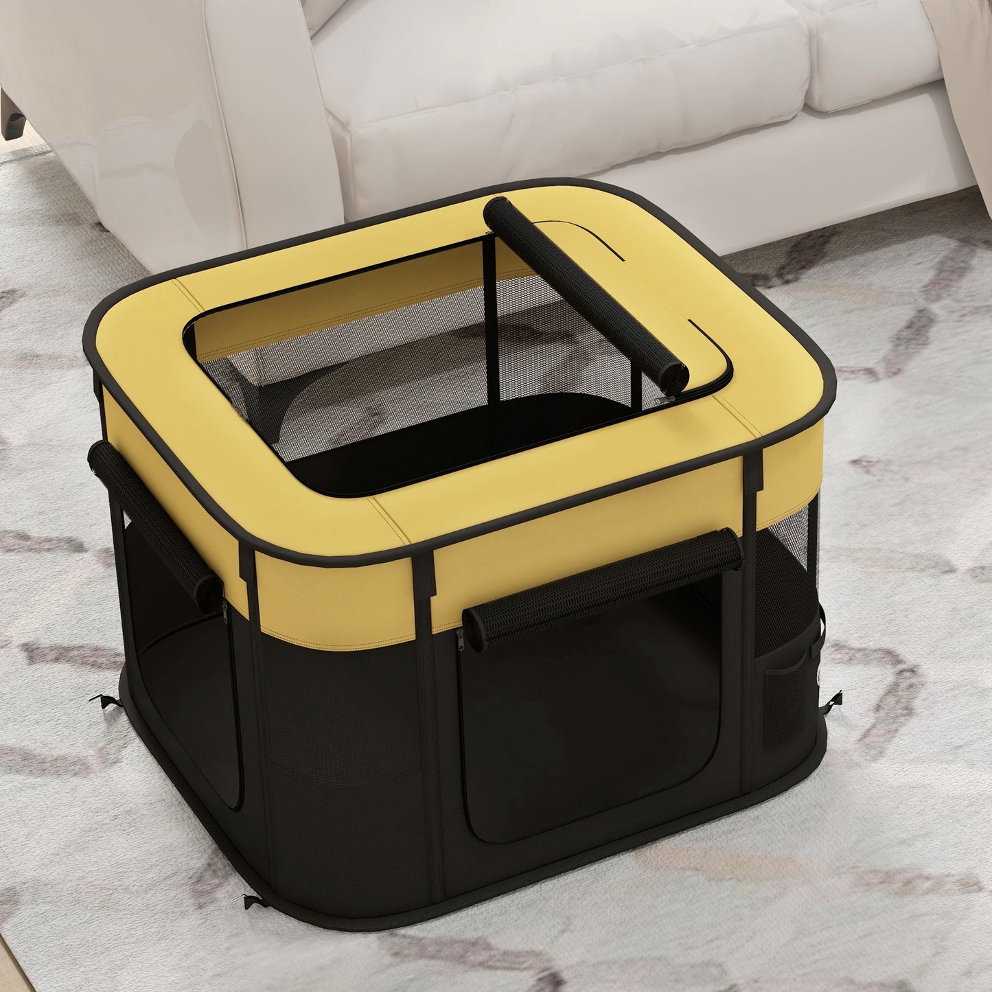 Dog Pen, Pet Playpen, Portable Foldable Dog Cat Playpen Soft Pet Cage with Storage Bag for Puppies, Rabbits, Kittens, Guinea Pigs, 74 x 60 x 45cm - Yellow