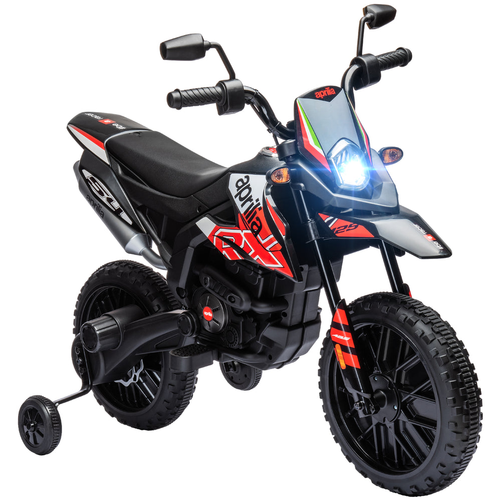 12V Kids Motorbike, Aprilia Licenced Kids Electric Motorbike with Training Wheels, Spring Suspension, LED Light, Music, USB, Kids Electric Bike for Boys Girls, Red