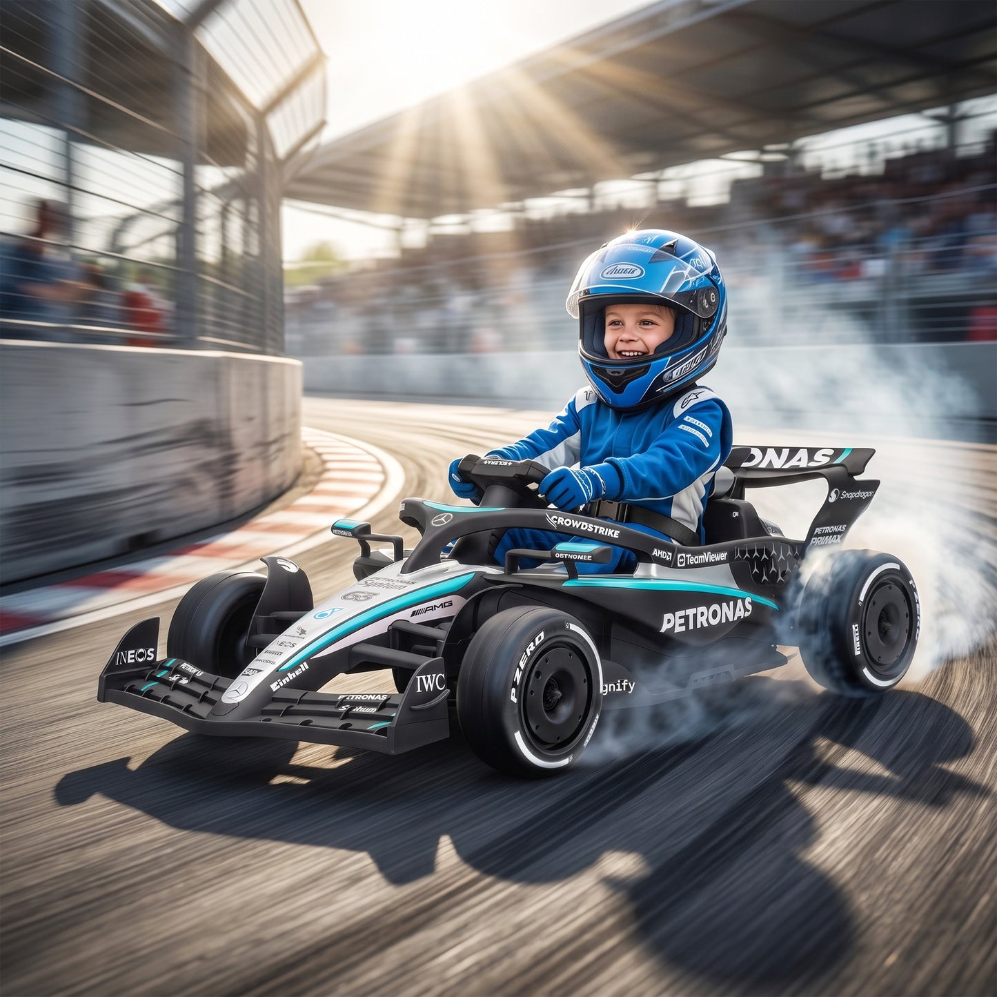 Licensed Mercedes-AMG PETRONAS F1 Electric Go Kart for Kids 3-5