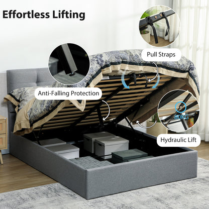 Upholstered Double Ottoman Bed, 4ft6 Double Ottoman Bed with Gas Lift Storage - Grey