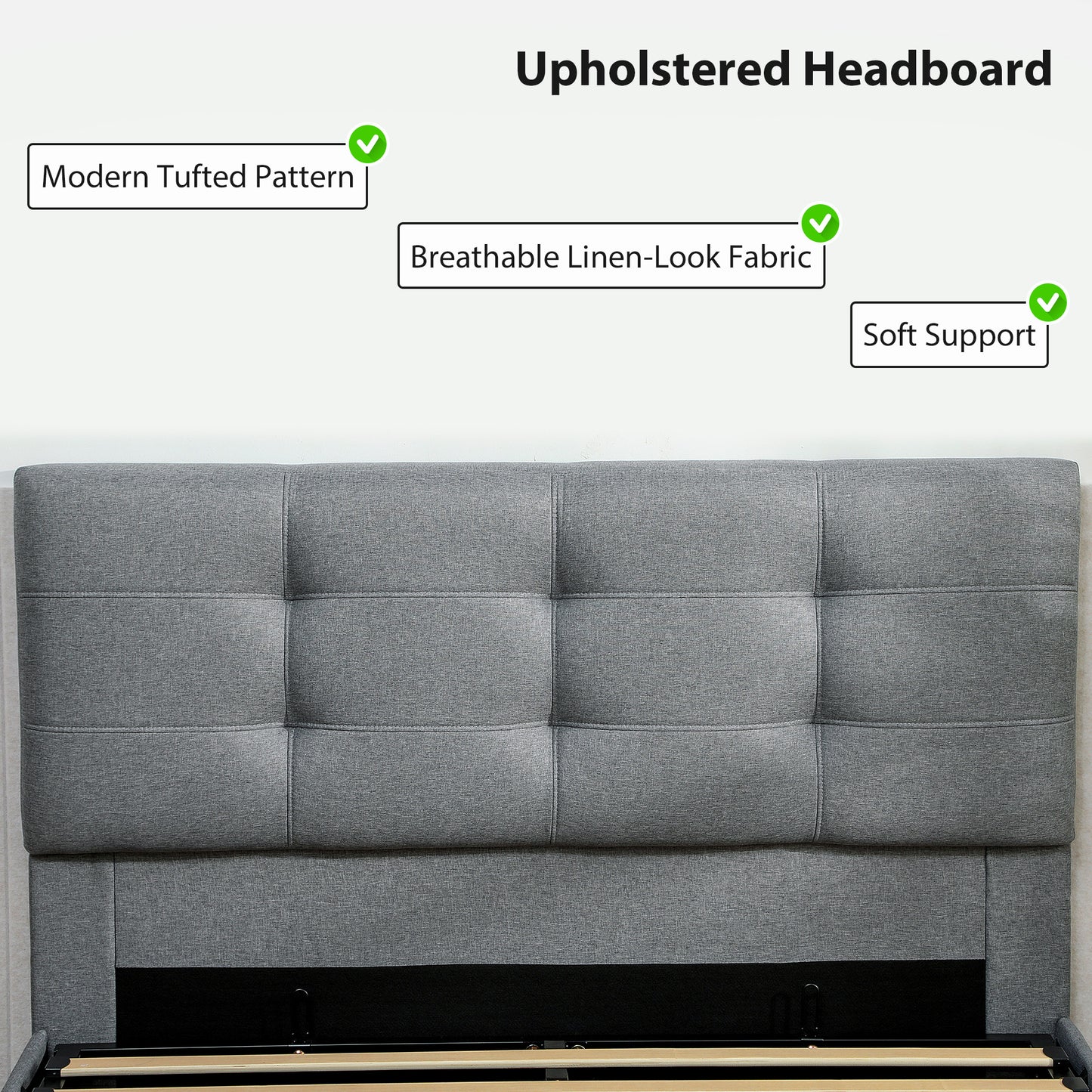 Upholstered Double Ottoman Bed, 4ft6 Double Ottoman Bed with Gas Lift Storage - Grey