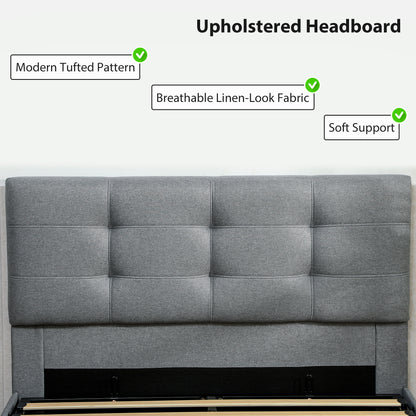 Upholstered Double Ottoman Bed, 4ft6 Double Ottoman Bed with Gas Lift Storage - Grey