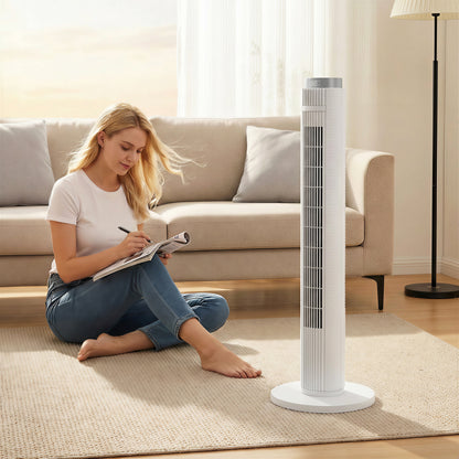 96 cm Tower Fan, Standing Floor Fan with Remote Control White