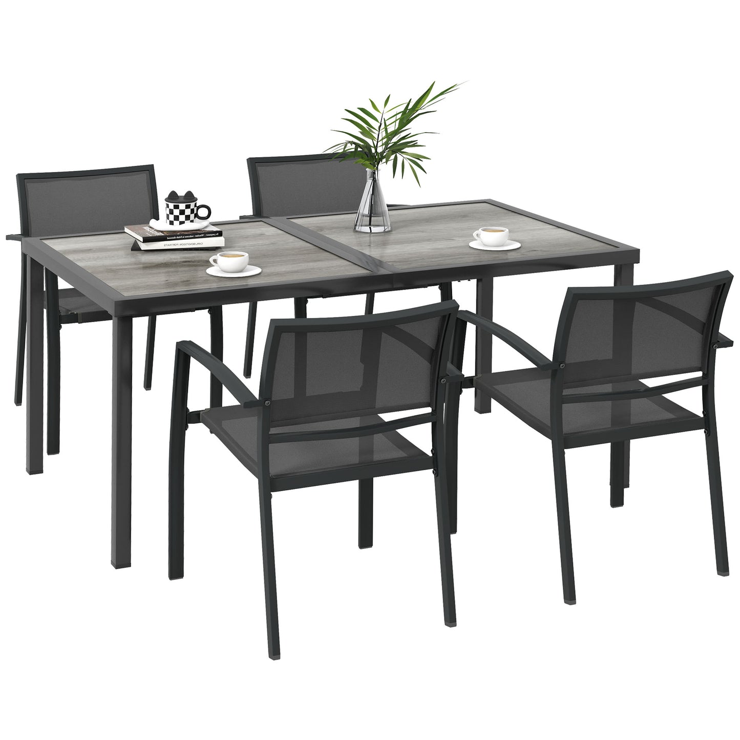 5 Pieces Patio Dining Set with 4 Stackable Chairs