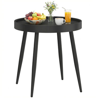 49.5 cm Round Garden Table, Small Outdoor Coffee Side Table with Plastic Tray-Style Top, Metal Legs, Garden Tables for Indoor, Patio, Porch, Balcony, Black