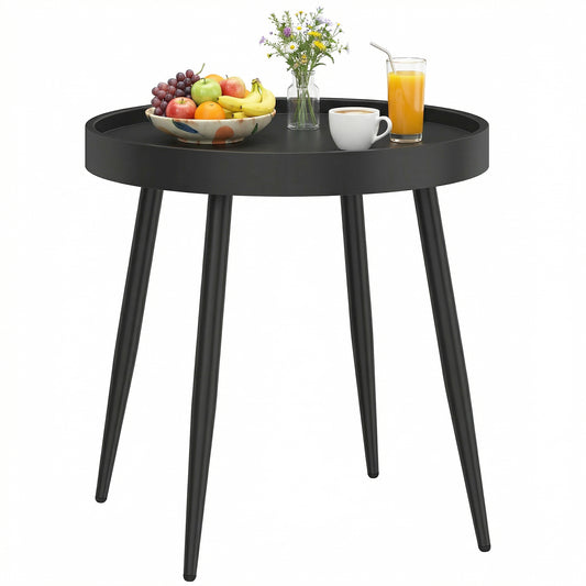 49.5 cm Round Garden Table, Small Outdoor Coffee Side Table with Plastic Tray-Style Top, Metal Legs, Garden Tables for Indoor, Patio, Porch, Balcony, Black