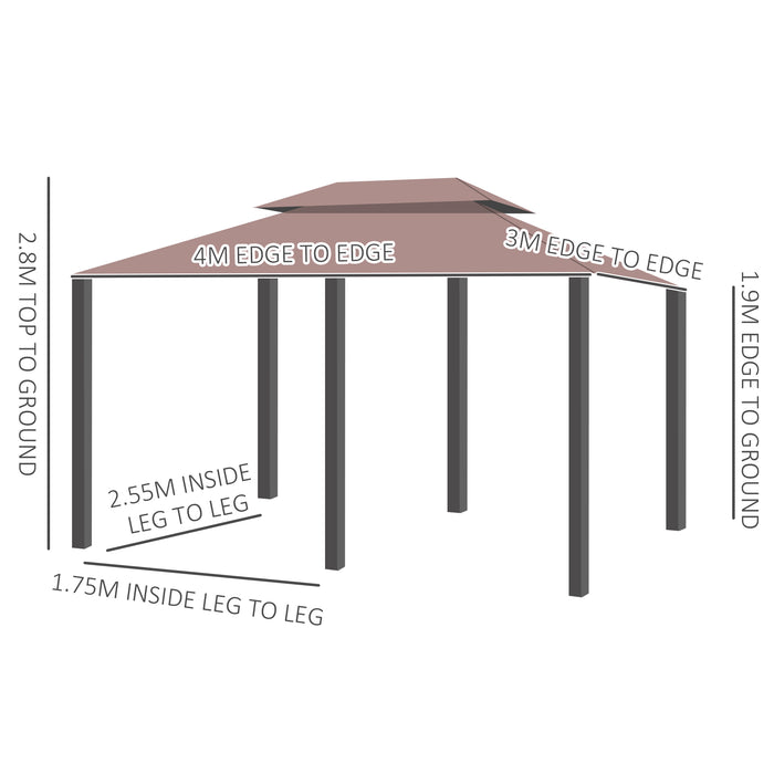 4m x 3(m) Metal Gazebo Canopy Party Tent Garden Pavillion Patio Shelter Pavilion with Curtains Sidewalls Brown