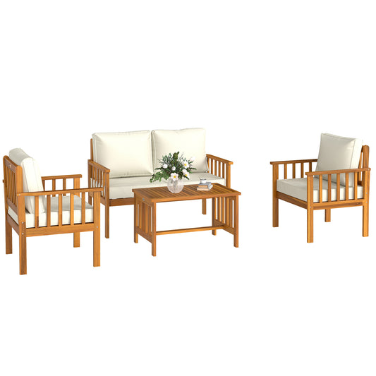 4 Seater Acacia Wood Patio Conversation Set Slatted Design Teak
