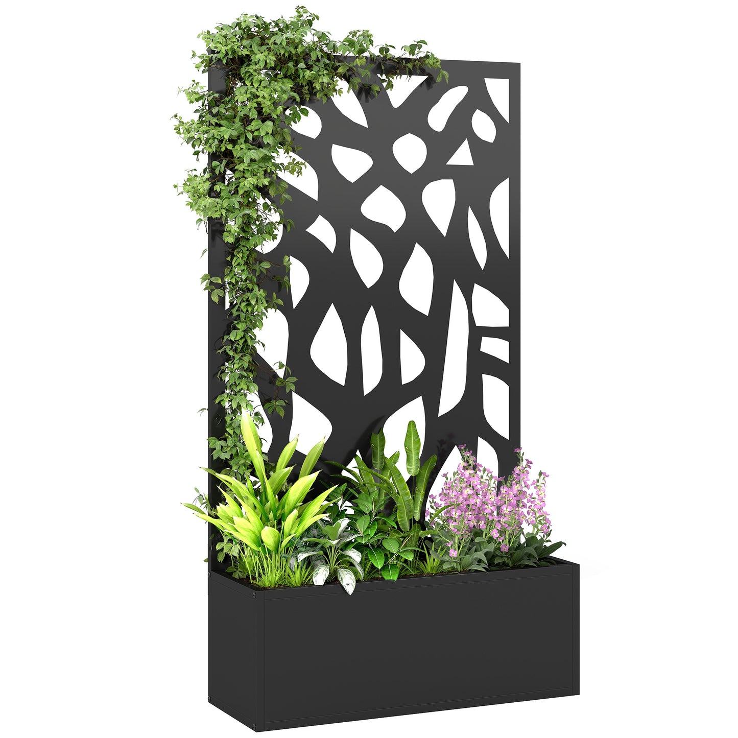Metal Raised Garden Bed with Trellis, Outdoor Planter Box