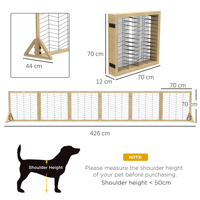 6 Panels Freestanding Dog Barrier for S and M Dogs - Natural Wood