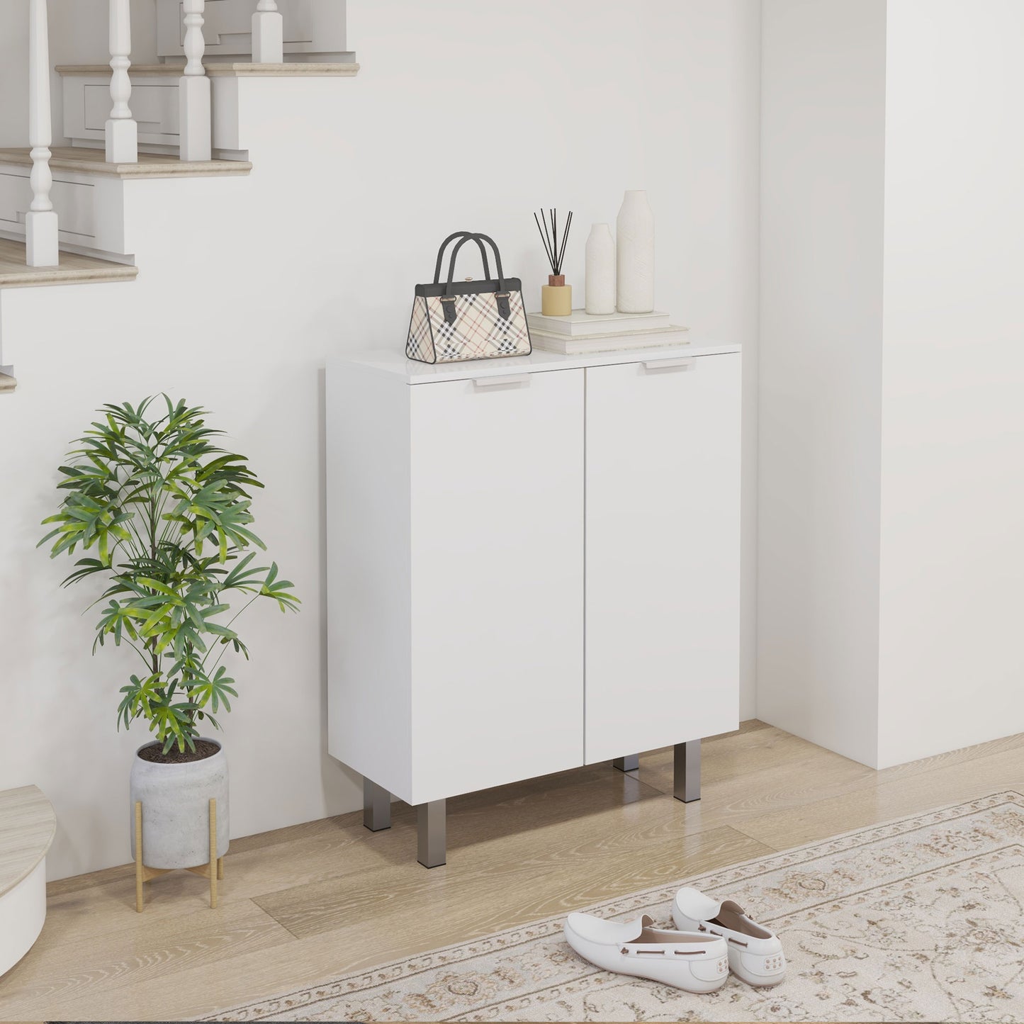 Shoe Storage Cabinet with Soft-Close Hinges & Adjust Shelves, High Gloss