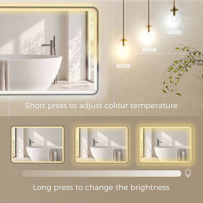 100 x 70cm Rectangular LED Bathroom Mirror with Bluetooth Speaker and Demister - Black