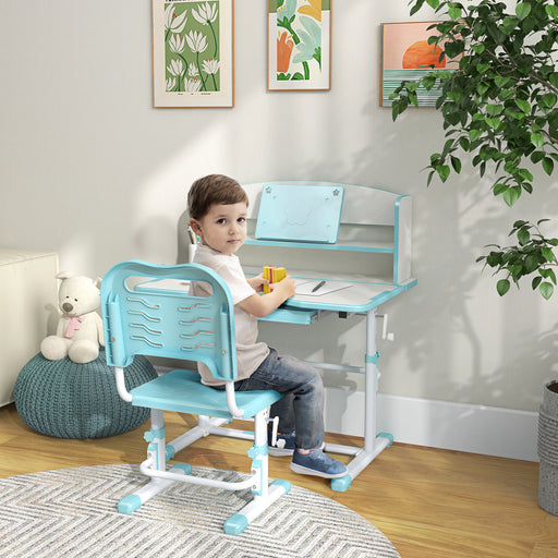 Height Adjustable Kids Desk and Chair Set, with Drawer, Bookshelf, Blue