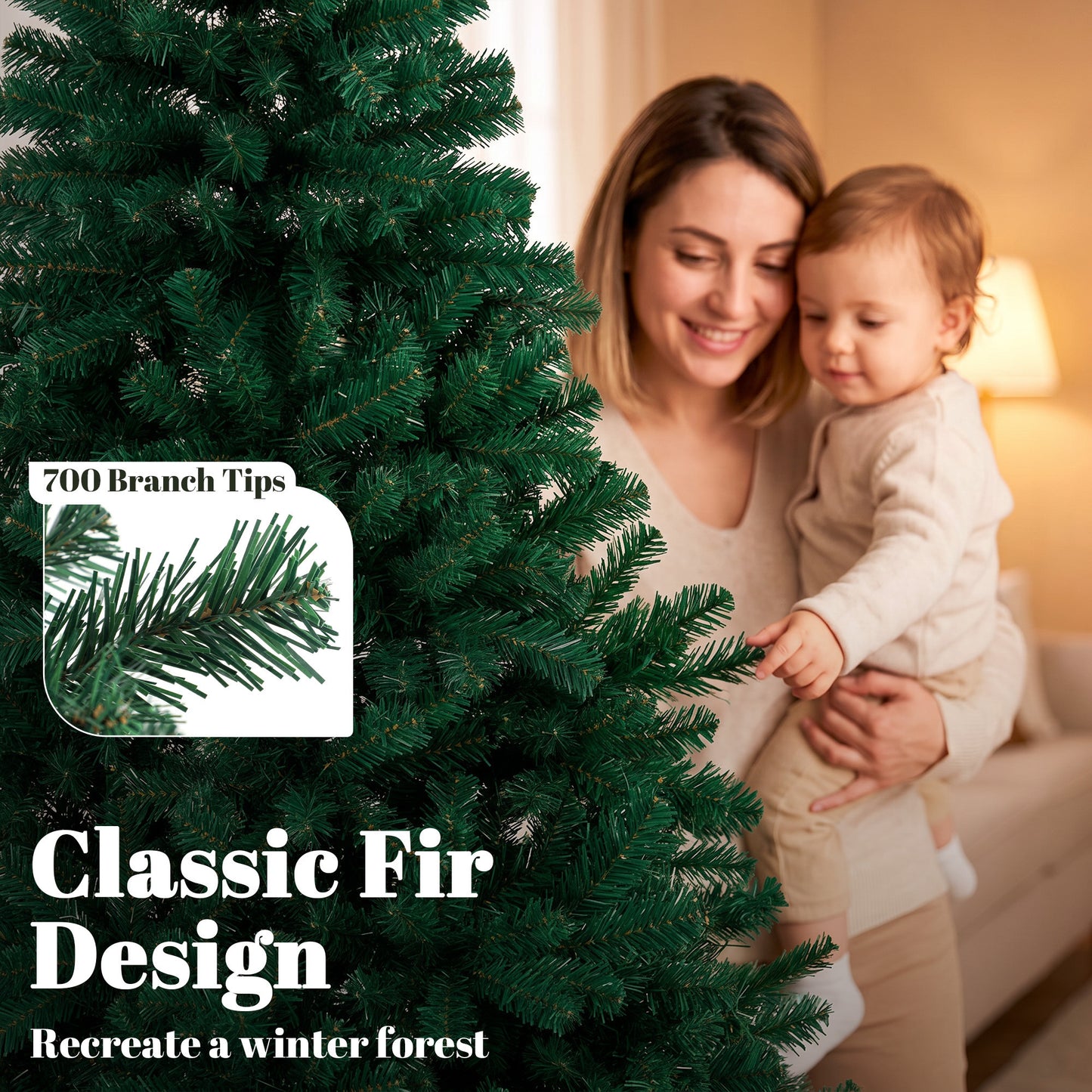 Artificial Christmas Tree with Hinged Design, 180cm Fir Tree
