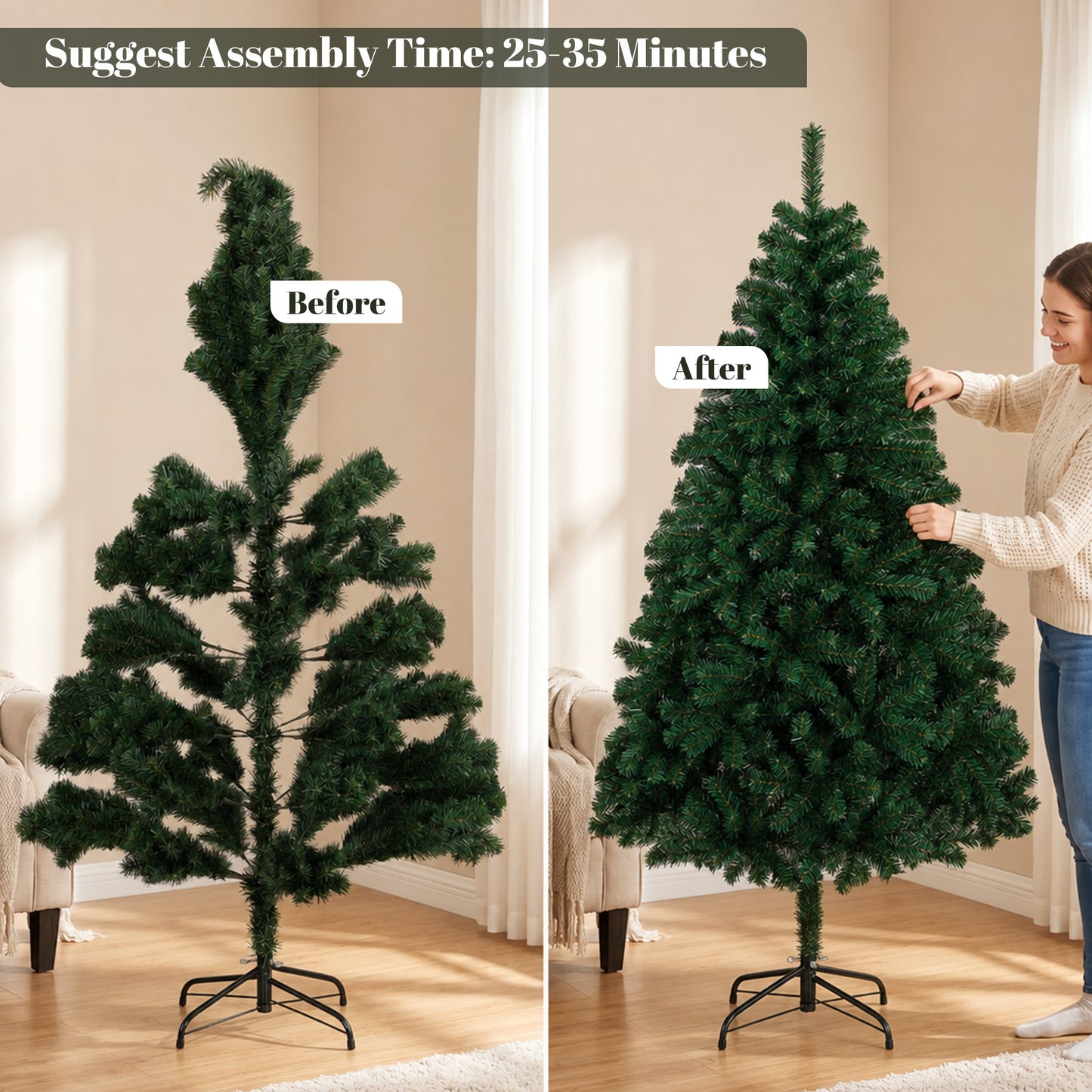 Artificial Christmas Tree with Hinged Design, 180cm Fir Tree