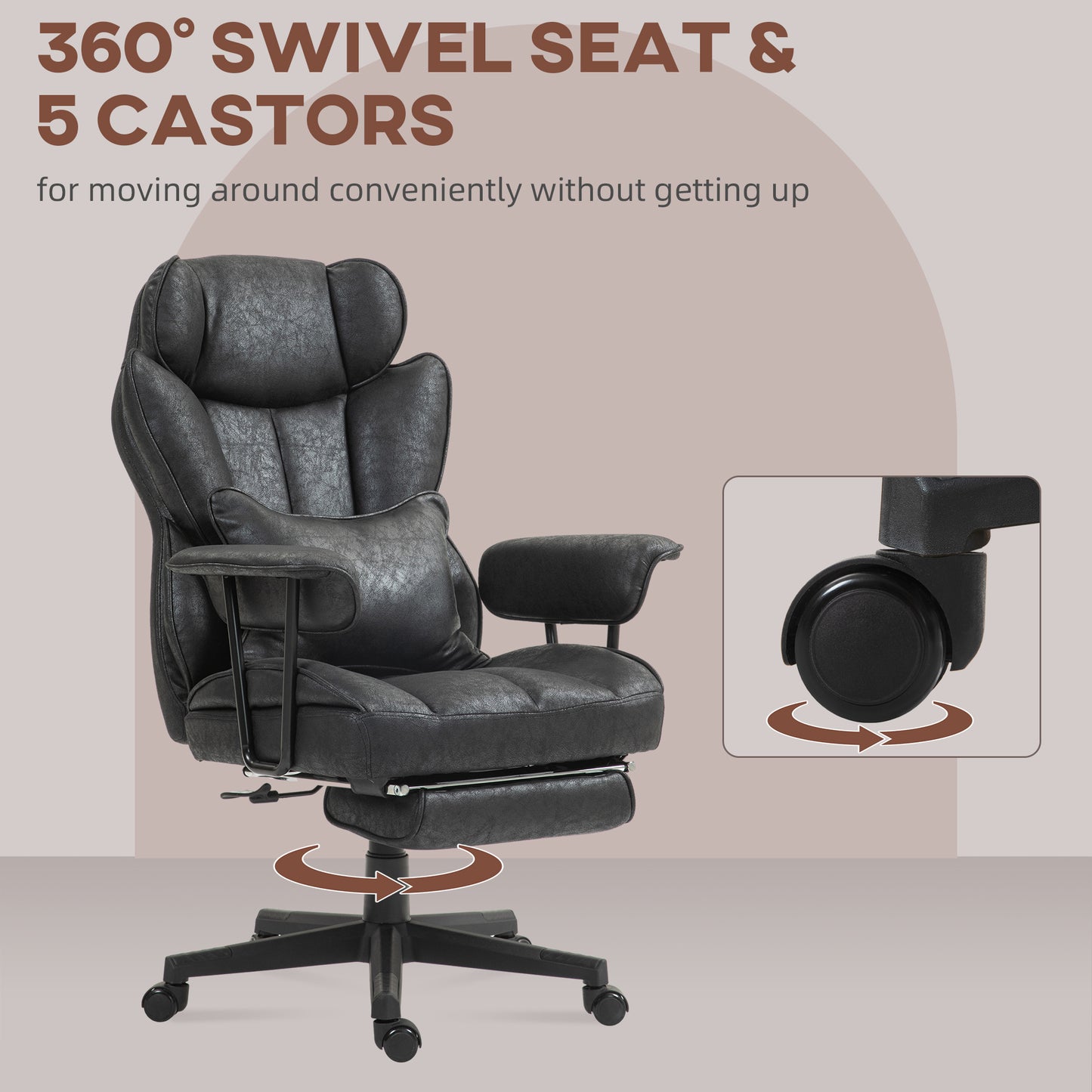 Office Chair, Ergonomic Desk Chair with Foot Rest, Black