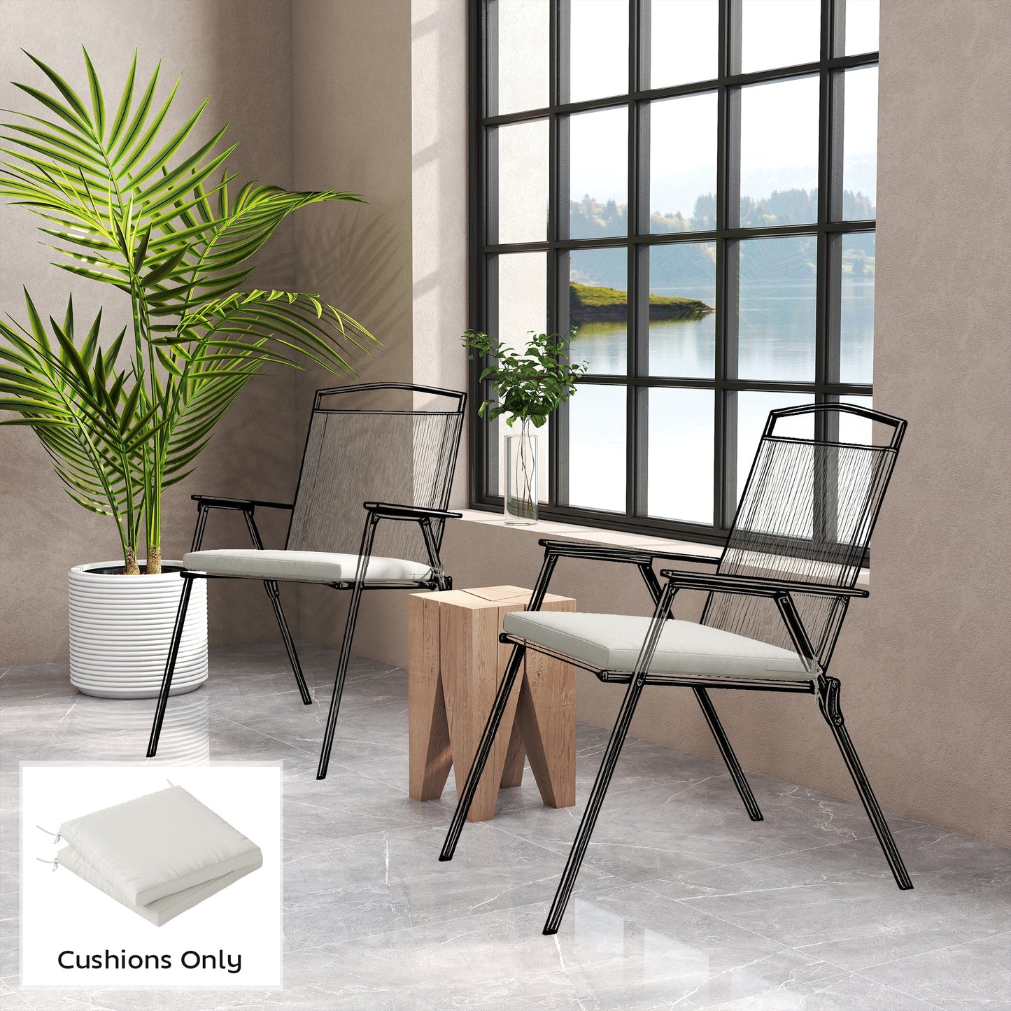 2Pcs Garden Chair Cushions, Waterproof Seat Pads, Cream White