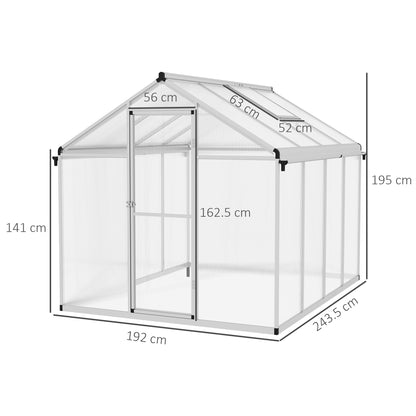 6 x 8ft Polycarbonate Greenhouse with Rain Gutters, Large Walk-In Green House with Door and Window, Garden Plants Grow House