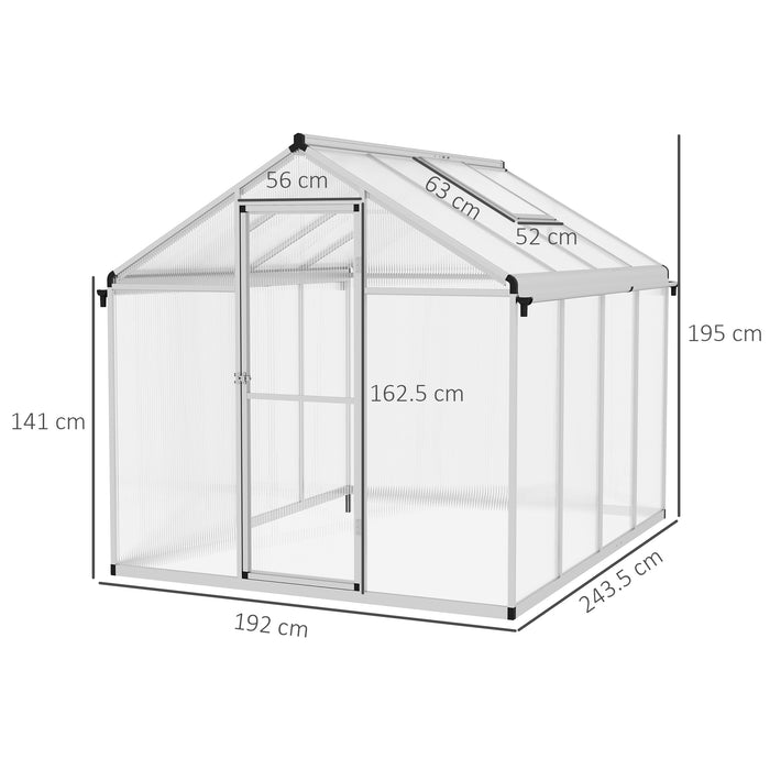 6 x 8ft Polycarbonate Greenhouse with Rain Gutters, Large Walk-In Green House with Door and Window, Garden Plants Grow House