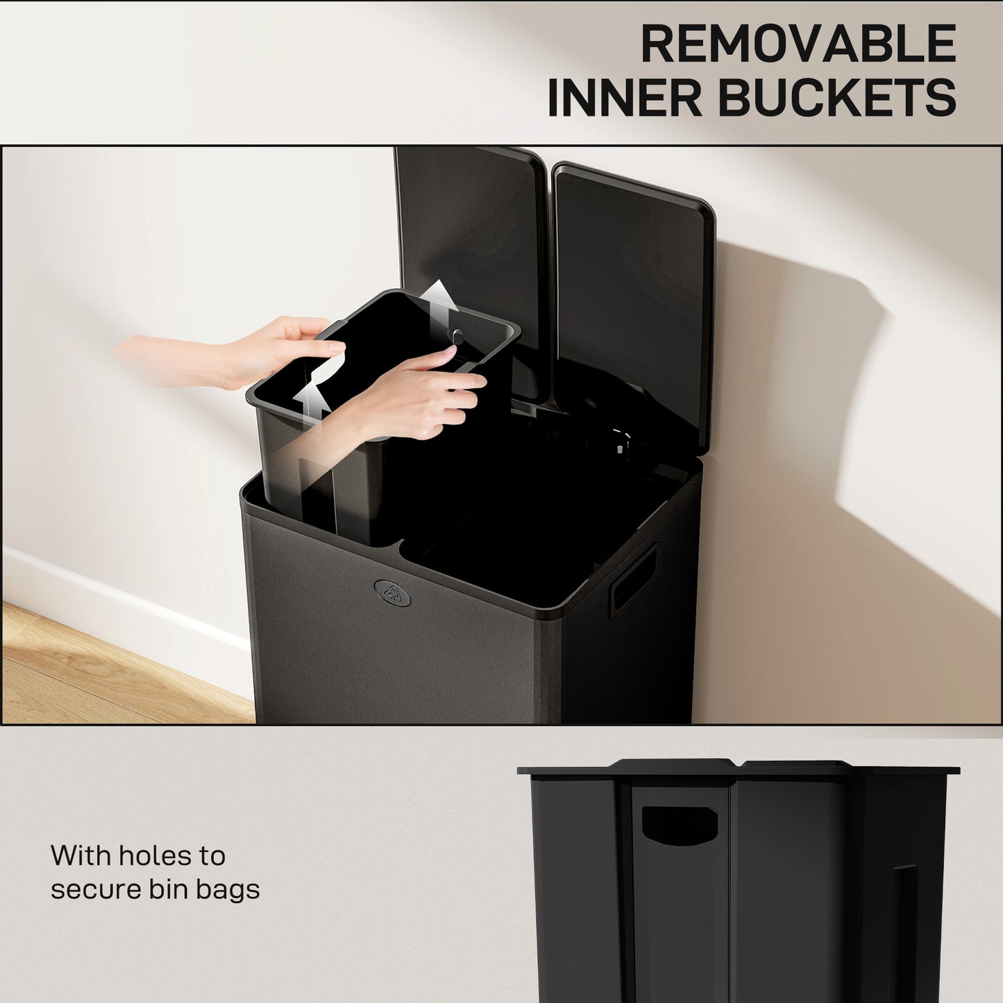 2 x 28L Dual Kitchen Bin Pedal Bin for Recycling and Waste, Black